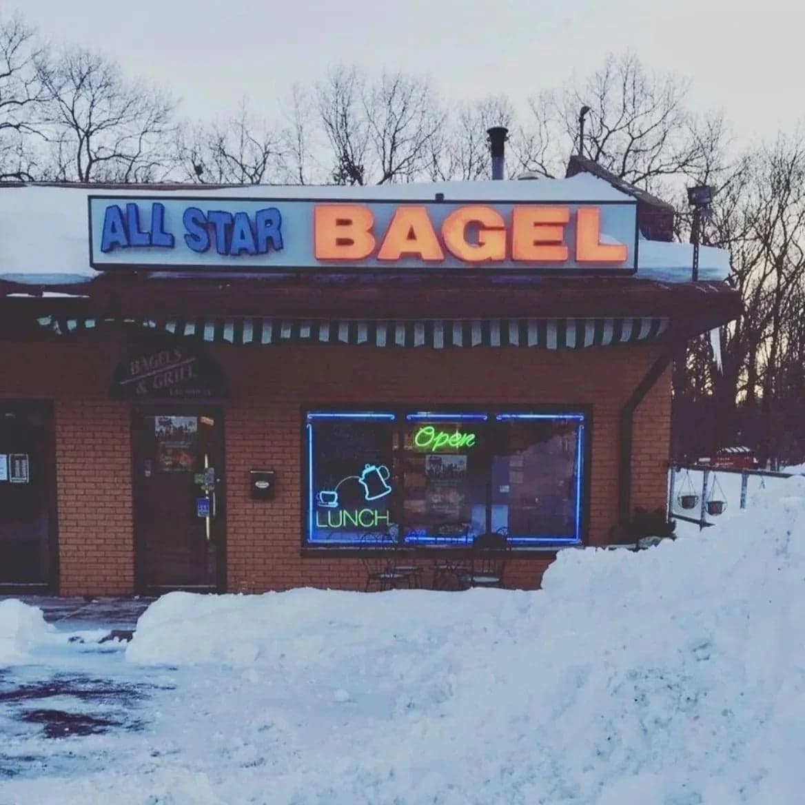 The original All Star Bagels shop on Bennetts Mills Road in Jackson after a snowfall